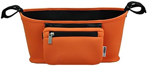 Top Universal Stroller Organizer by SNHNY; The Best Stroller Accessories; Universal Baby Diaper Stroller Bag with Secure Accessary Bag. (ORANGE)