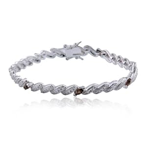 Sterling Silver Genuine Smoky Quartz and Diamond Accent Bracelet, 7.5 by