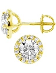 1.10 CT TW Micro Pave Diamond Screw-Back Studs in 18k Yellow Gold
