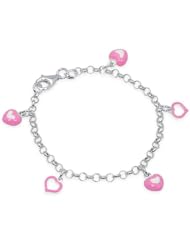 Unicornj Sterling Silver Childrens Bracelet with Pink and White Heart Charms