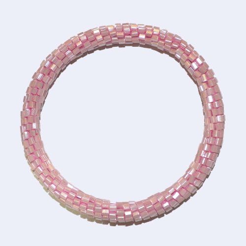 Pink Handmade Beaded Bracelet, seed beads, roll on your wrist