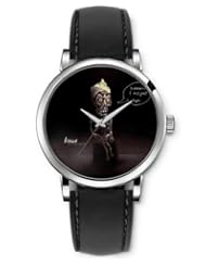 SPRAWL Aanalog Fashion Series Silver Ladies Watches of Genuine Black Leather Strap,Unique Wrist Watch for Women Girls Designed with Sitting skeleton