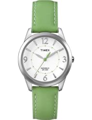 Timex Womens T2N862 Weekender Green Leather Strap Watch