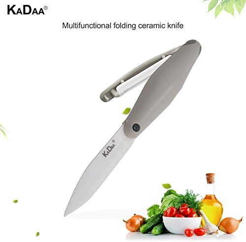 Ceramic Pocket Knife Ceramic Folding Knife with Peeler 2 In 1 Function Ceramic Pocket Knife Sharp Blade (Brown)