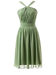 Short Flutter Halter Sleeveless Chiffon Pleated Sheer Gathered Lace Bridesmaid Dress/Prom Dress  With a Sash 