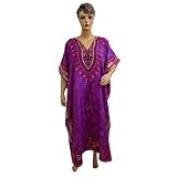 Purple Ethnic Print Satin Crepe Kimono Sleeves Caftans Kaftans Womens Nighty