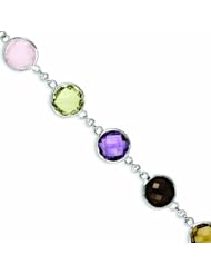 Genuine .925 Sterling Silver 8In. Amethyst & Sky Bt & Multi-Color Quartz Bracelet 6 Grams . 100% Satisfaction Guaranteed.