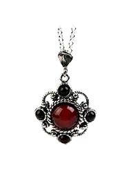 Sterling Silver Cherry Amber Victorian Pendant Necklace , 18"