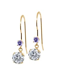 1.16 Ct Round I/J Diamond Blue Tanzanite 14K Yellow Gold Earrings
