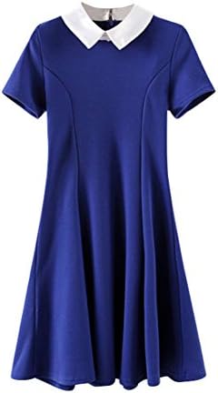 INTERBUY Women Pleated Peter Pan Contrast Collar Baby Doll Skirt Mini Dress