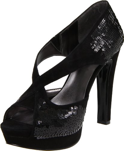 Nine West Women's Cynthia Open-Toe Pump,Black Suede,12 M US