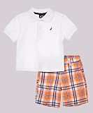 Nautica Sportswear Kids Baby-Boys Infant Short Sleeve Solid Knit Shirt And Plaid Short Set