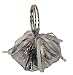 Silver wrist bag evening handbag zip up style with ribbons and jewelled ring handles