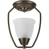 Progress Lighting P3462-20 1-Light Foyer Semi-Flush Fixture with Etched Seeded Glass and Gentle and Modern Curved Arms, Antique Bronze