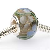 Murano Style Glass Lampwork Bead Fits Pandora Smoke W/ Blue Flowers 14mm (1)
