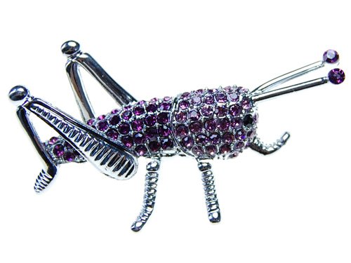Amethyst Purple Crystal Rhinestone Grasshopper Insect Bug Costume Pin Brooch