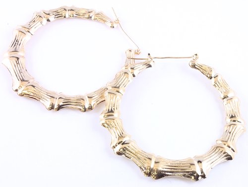 Celebrity Style Goldtone Puffy Bamboo Hoop Earrings Small Size