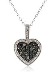 Sterling Silver and Black and White Diamond Heart Pendant Necklace (1/2 cttw), 18"