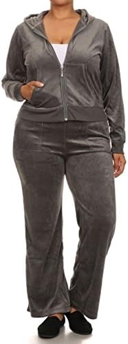 2 Piece PLUS SIZE Womens Velour set Hoodie winter Track Suit WITH LACE ON TOP (1X, charcoal)