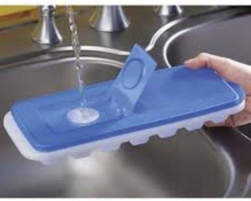 Foodie Tools No Spill Ice Cube Tray with Removable Cover, White & Blue, Set of 2