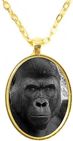 Gorilla Animal Aura Bright Gold Pendant with Chain Necklace