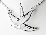 Peace Sparrow Dove Flying Bird Cut Out Silver Tone Metallic Pendant Necklace