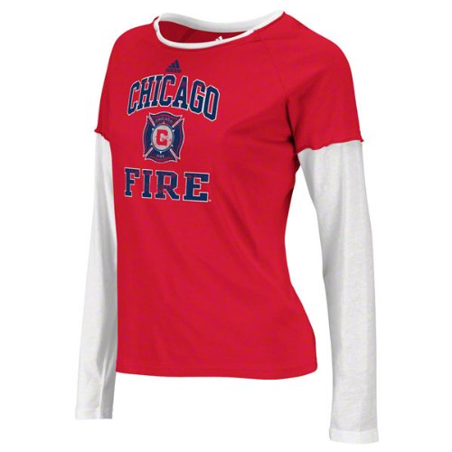 Chicago Fire Women's adidas Red MS Distress Layered Tissue Long Sleeve T-Shirt