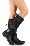 41emW fraXL. SL160  Lace Up Slouchy Riding Knee High Boot Black