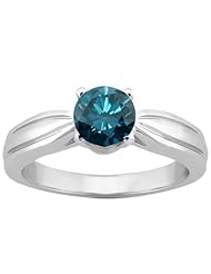 0.80 Ct Round Blue SI1/SI2 Diamond 18K White Gold Ring