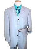 Extrema by Zanetti Silver Grey With Sky Blue Pinstripes 130'S Italian Wool Wideleg Suit