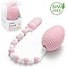 Dino Eggie Baby Teether, Egg-Shaped Teething Toy with Silicone Beaded Pacifier Holder Clip, BPA-Free, CPSC Lab Tested and Approved, for Baby Girls - Pink