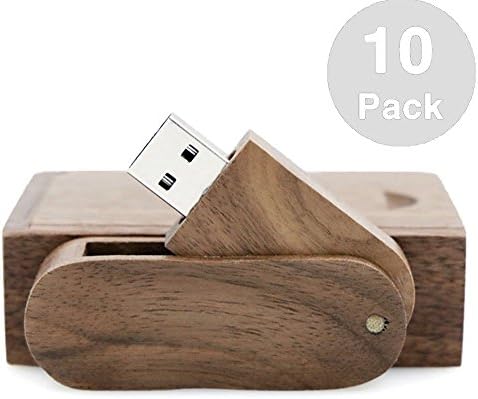 FACWEEK - Multipack 10 Pcs Wooden Gift USB 2.0 Flash Drive Swivel Design Memory Stick Jump Drive with Box Case (10 packs of 8GB, Walnut - Brown)