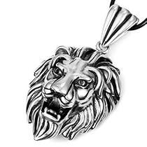 Mens Silver 316l Stainless Steel Lion Punk Pendant Necklace Mens Silver 316l Stainless Steel Lion Punk Pendant Necklace