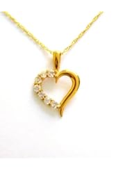 14K Real Yellow Gold Open Heart CZ Cubic Zirconia Charm Necklace 18"