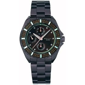 Police Navy II ladies brown IP bracelet with stone set brown dial watch