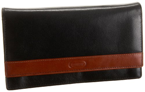 Leatherbay WomenS Flip Top Sleek Wallet,Black-Cognac,one size
