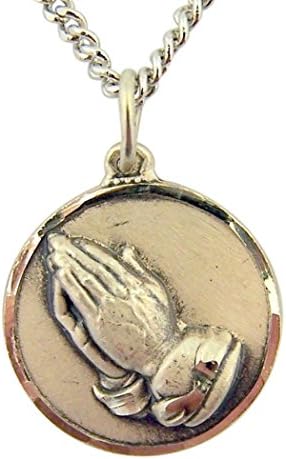 Premium Saint Collection Sterling Silver Praying Hands with Serenity Prayer Back Medal, 11/16 Inch