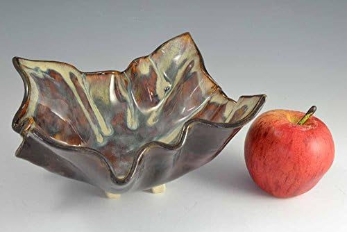 Ceramic, Shades of Maroon, Beige &amp; Blue Wavy edge square bowl, Pottery