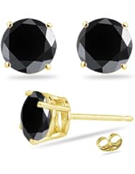 0.90 Cts of 4.0-4.5 mm AA Round Black Diamond Stud Earrings in 14K Yellow Gold-Screw Backs
