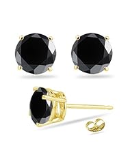 1.00 Ct of 4.89-4.93 mm AA Round Black Diamond Stud Earrings in 18K Yellow Gold