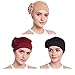 3Pieces Women Chemo Cap, Soft Sleep Turban Headwear Hat with Elegant Strench Side Flower Pleated Skull Caps for Cancer Patients Black Pack of 3
