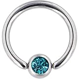 14 Gauge Swarovski BLUE ZIRCON Gem BCR Captive Ring