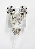 Review Xmas Gift!! - Stand out in the crowd with these stunning designer earphones in exquisite flower design and butterfly pendant in Austrian crystals  / Perfect Christmas Gift! - Designer Austrian Crystal Black/White Flower Design Earphones