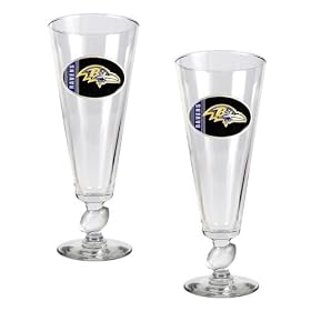 Baltimore Ravens NFL 2pc Pilsner Glass Set with Football on stem - Oval Logo by