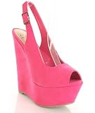 41en72raMnL. SL160  Fuchsia Faux Suede Peep Toe Slingback Wedges