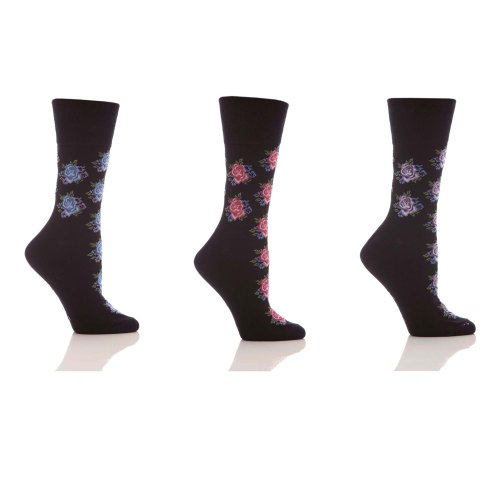 Ladies/Womens Cotton Rich Honeycomb Top Floral Pattern Socks (Pack Of 3)
