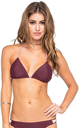 DAMSELColor Block Macrame Triangle Bikini Top, Burgundy, Large