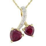 10K Yellow Gold .025 ctw Diamond and Ruby Double Heart Pendant