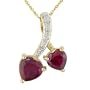 10K Yellow Gold .025 ctw Diamond and Ruby Double Heart Pendant