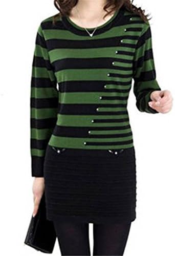 Changde360 Warm Autumn winter new style women large size clothing patchwork long sleeve O-Neck female pullovers long style brief lady sweaters 2 colors greenL Soft